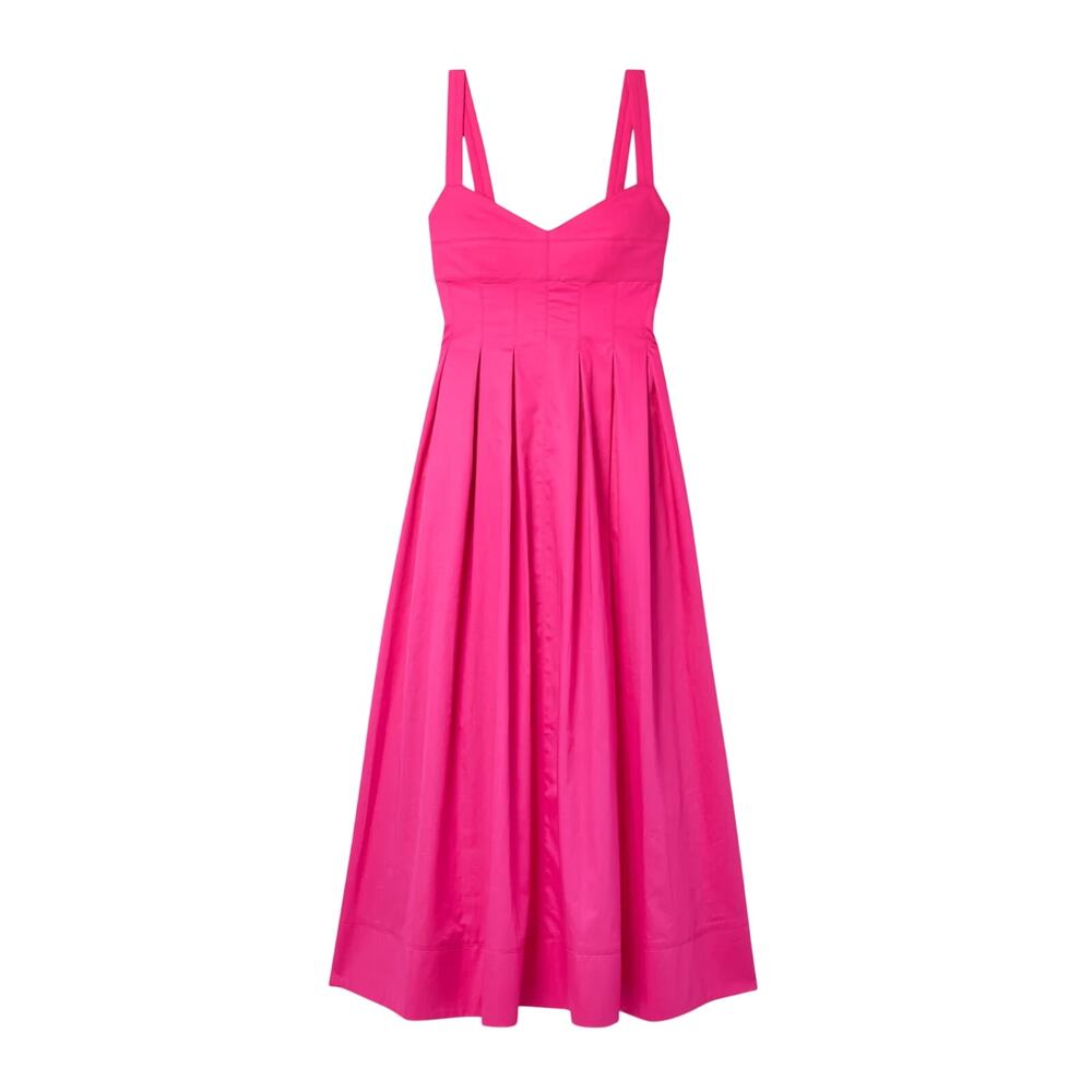 La Ligne Pleated Magenta Cotton Poplin Midi Dress Size 10